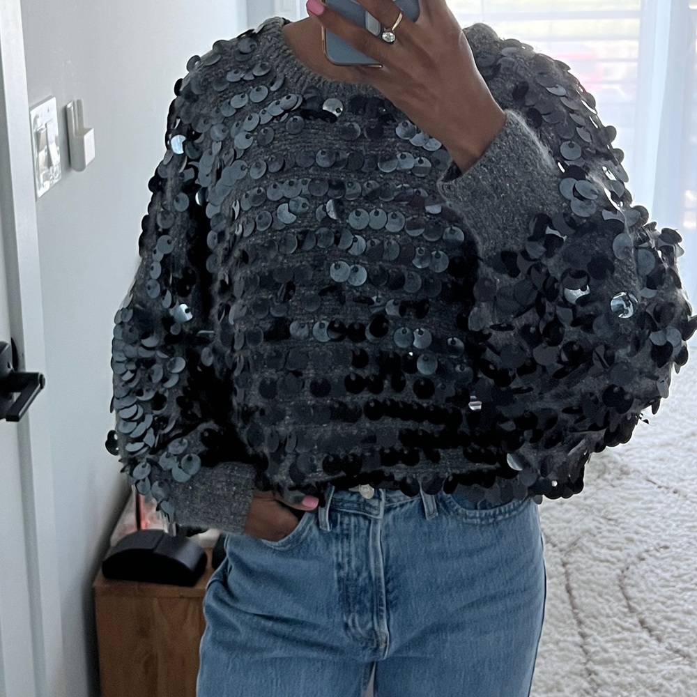 Gray Sequin Sweater - image 2